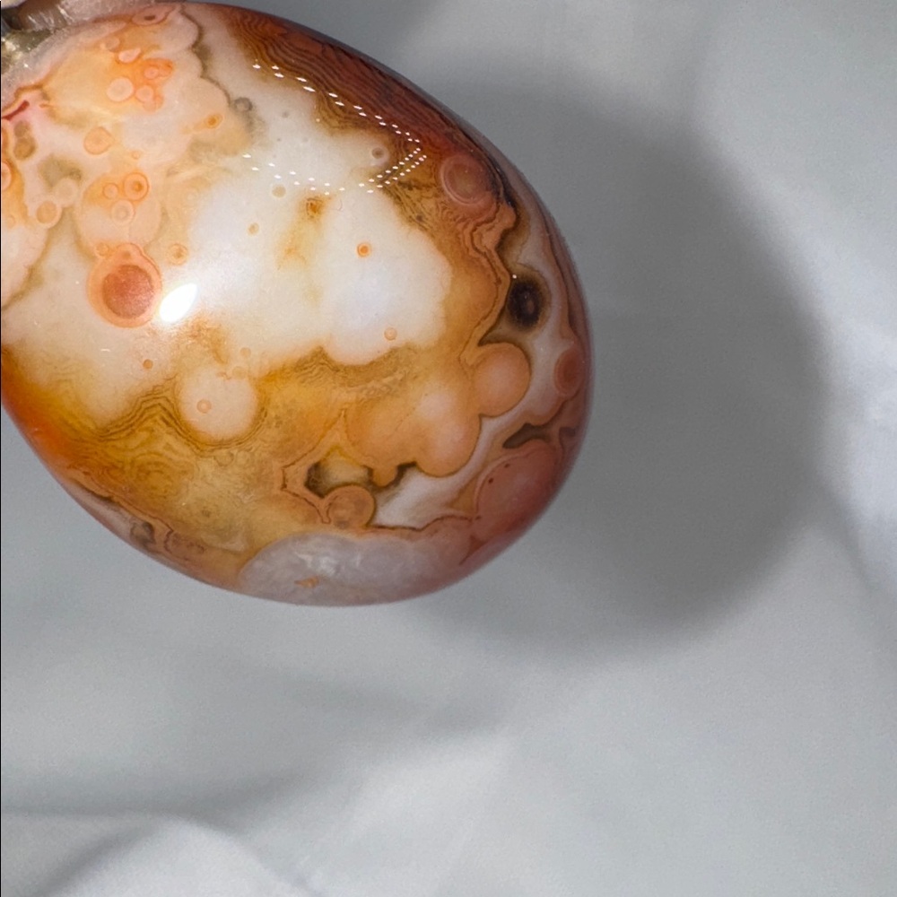 carnelian necklace, natural stone orange, burnt orange with white &  yellow back - Picture 3 of 5